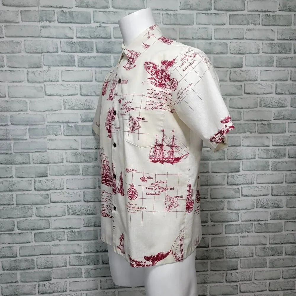 Vintage Napili Hawaiian Islands Map Mens L Aloha Shirt‎ S/S Button Up Nautical